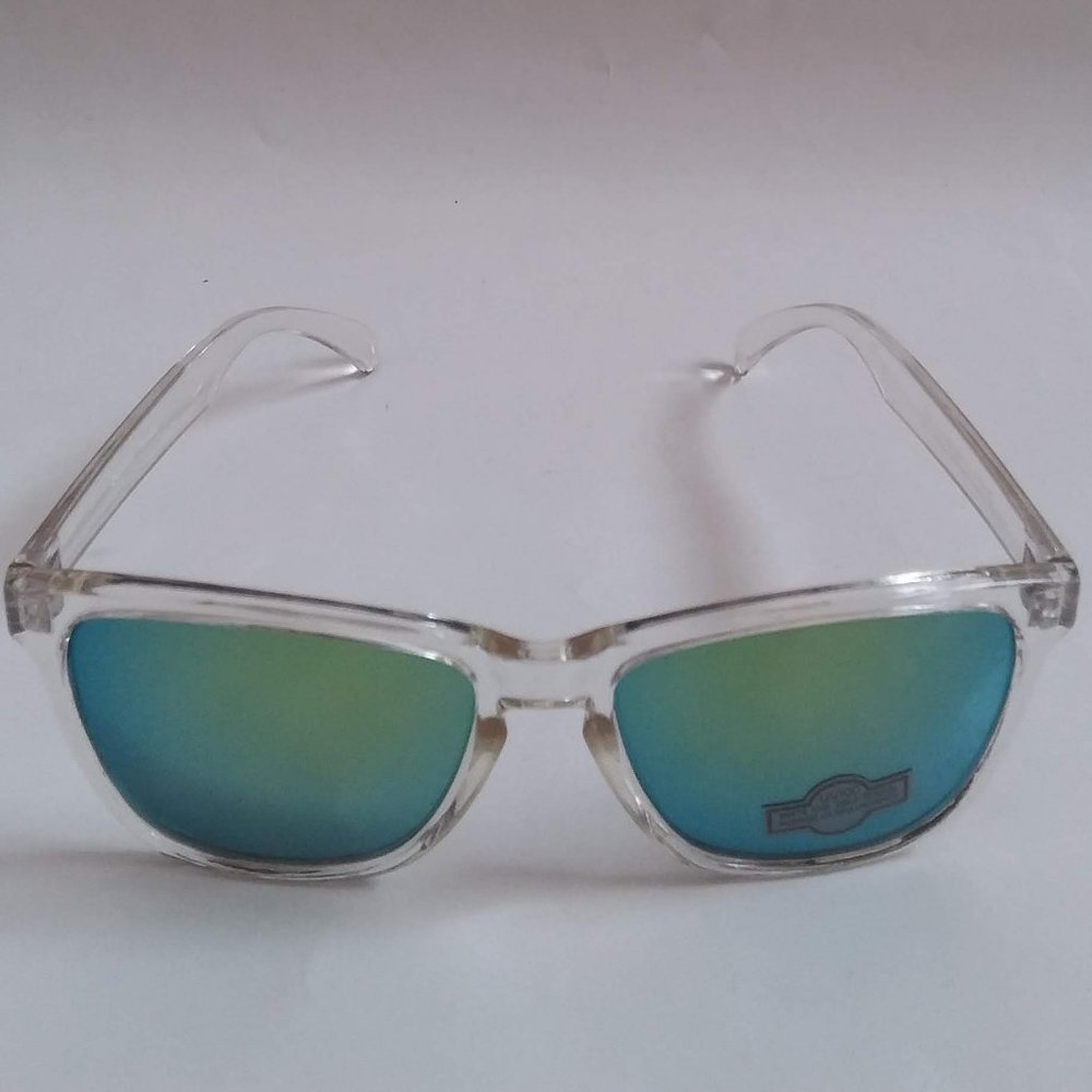 NWT frogskyn like style crystal clear frame sports sunglasses w/ iridium mirror